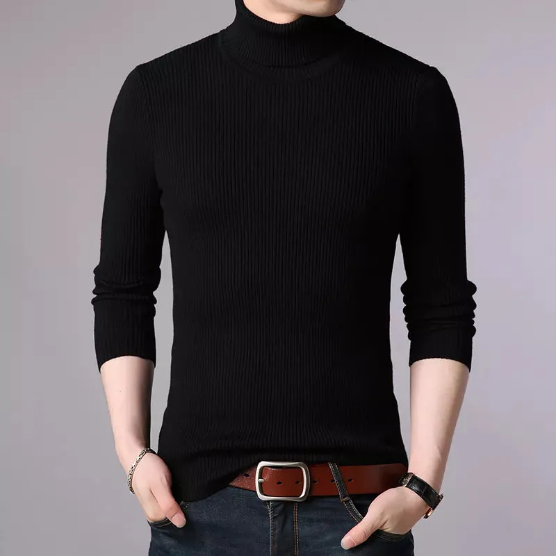 Hot 2023 New Autumn Winter Brand  Men black Turtleneck Slim Fit Winter Pullover Men Solid Breathable Color Knitted Sweater Men