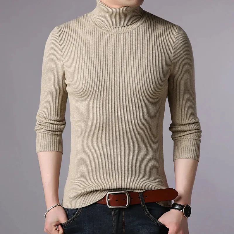 Hot 2023 New Autumn Winter Brand  Men black Turtleneck Slim Fit Winter Pullover Men Solid Breathable Color Knitted Sweater Men
