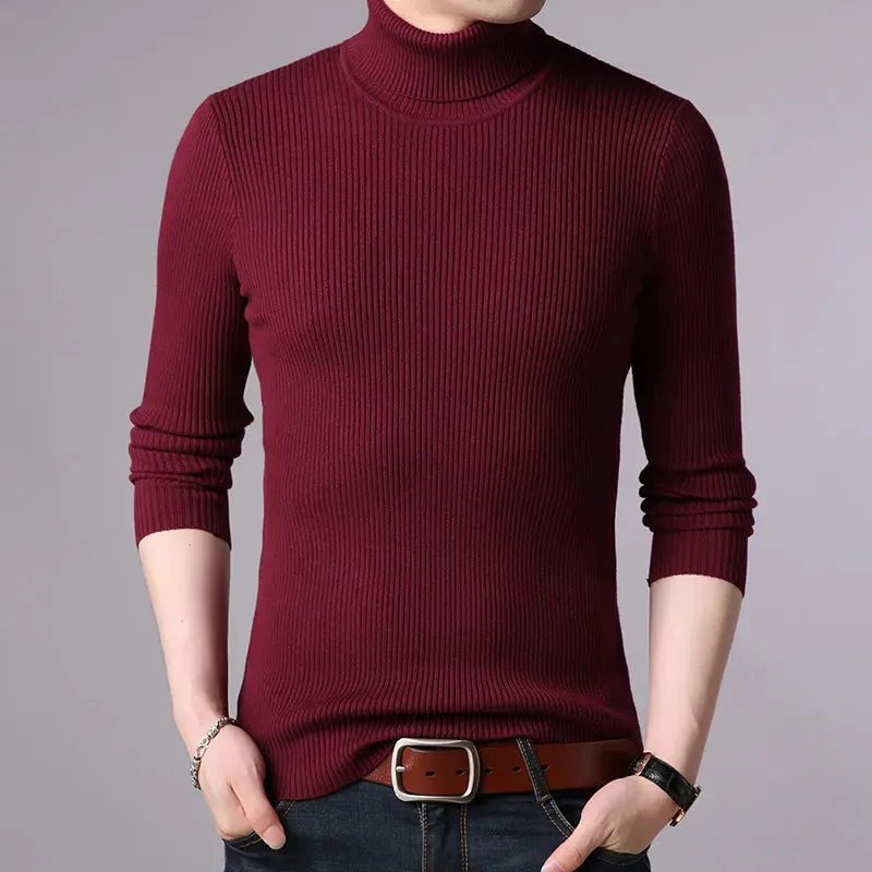 Hot 2023 New Autumn Winter Brand  Men black Turtleneck Slim Fit Winter Pullover Men Solid Breathable Color Knitted Sweater Men