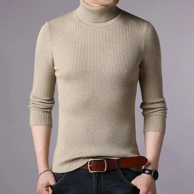 Hot 2023 New Autumn Winter Brand  Men black Turtleneck Slim Fit Winter Pullover Men Solid Breathable Color Knitted Sweater Men