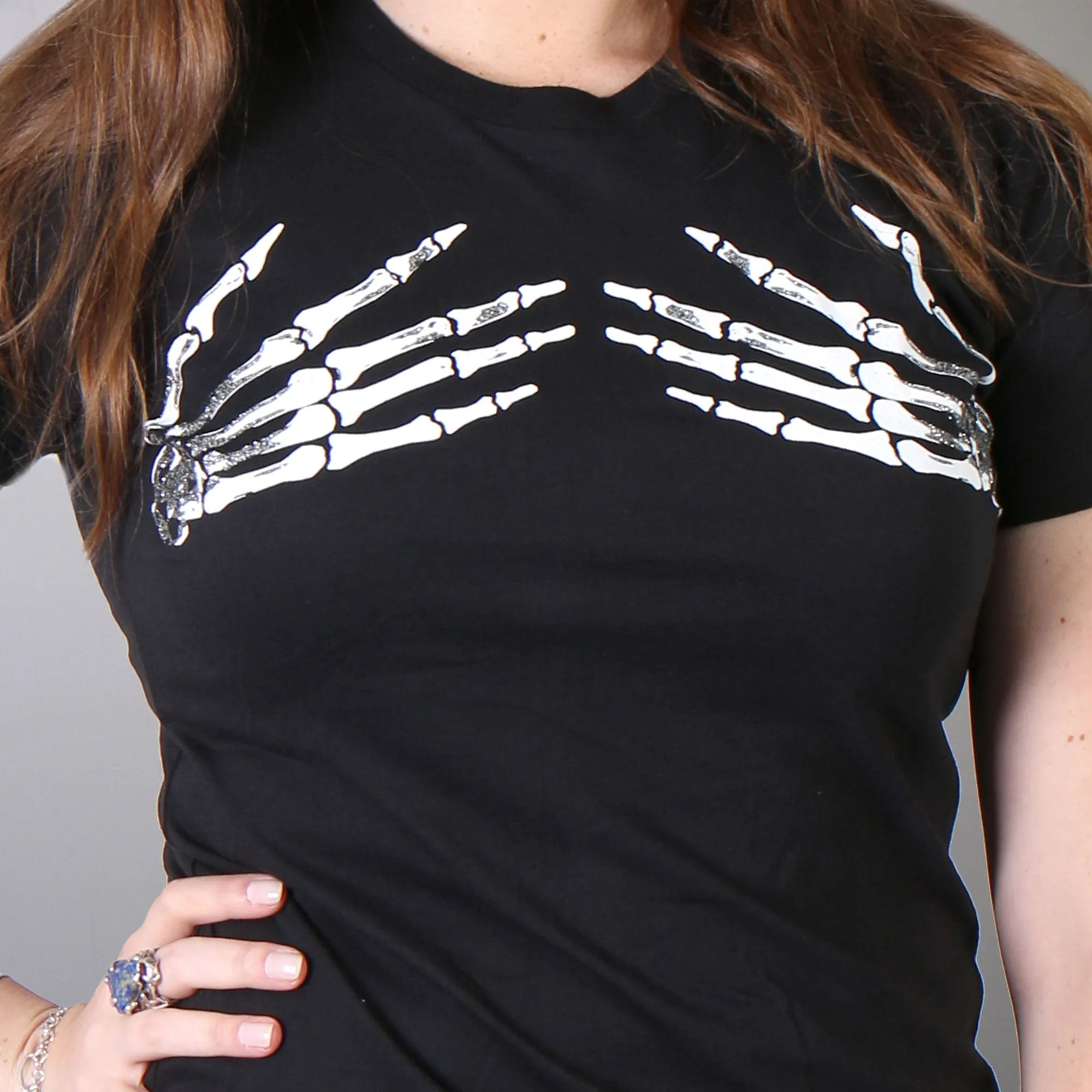 Hot Leathers GLR1012 Ladies Full Cut Skeleton Hands Short Sleeve T-Shirt