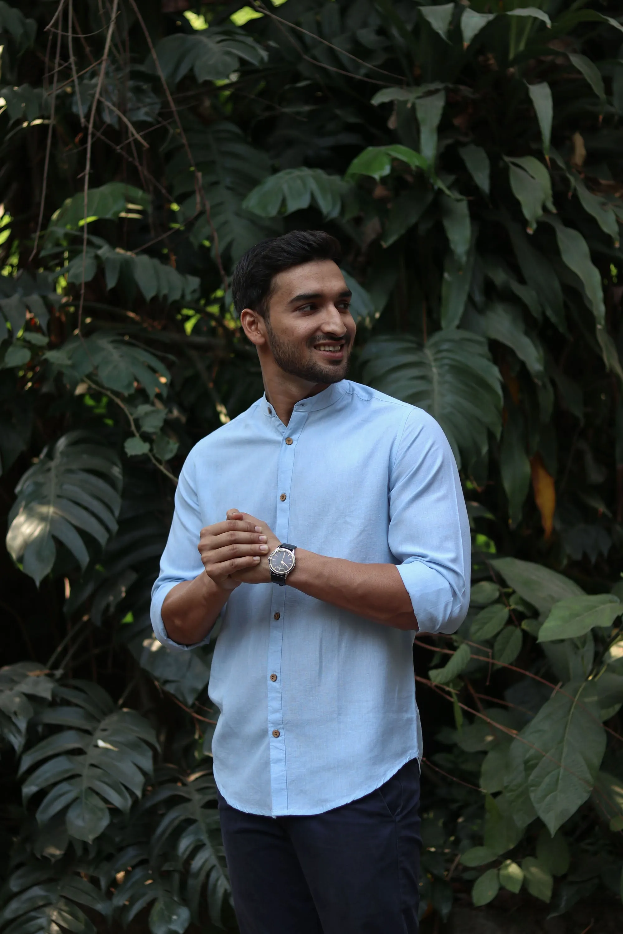 Ice Blue · Mandarin Collar Shirt