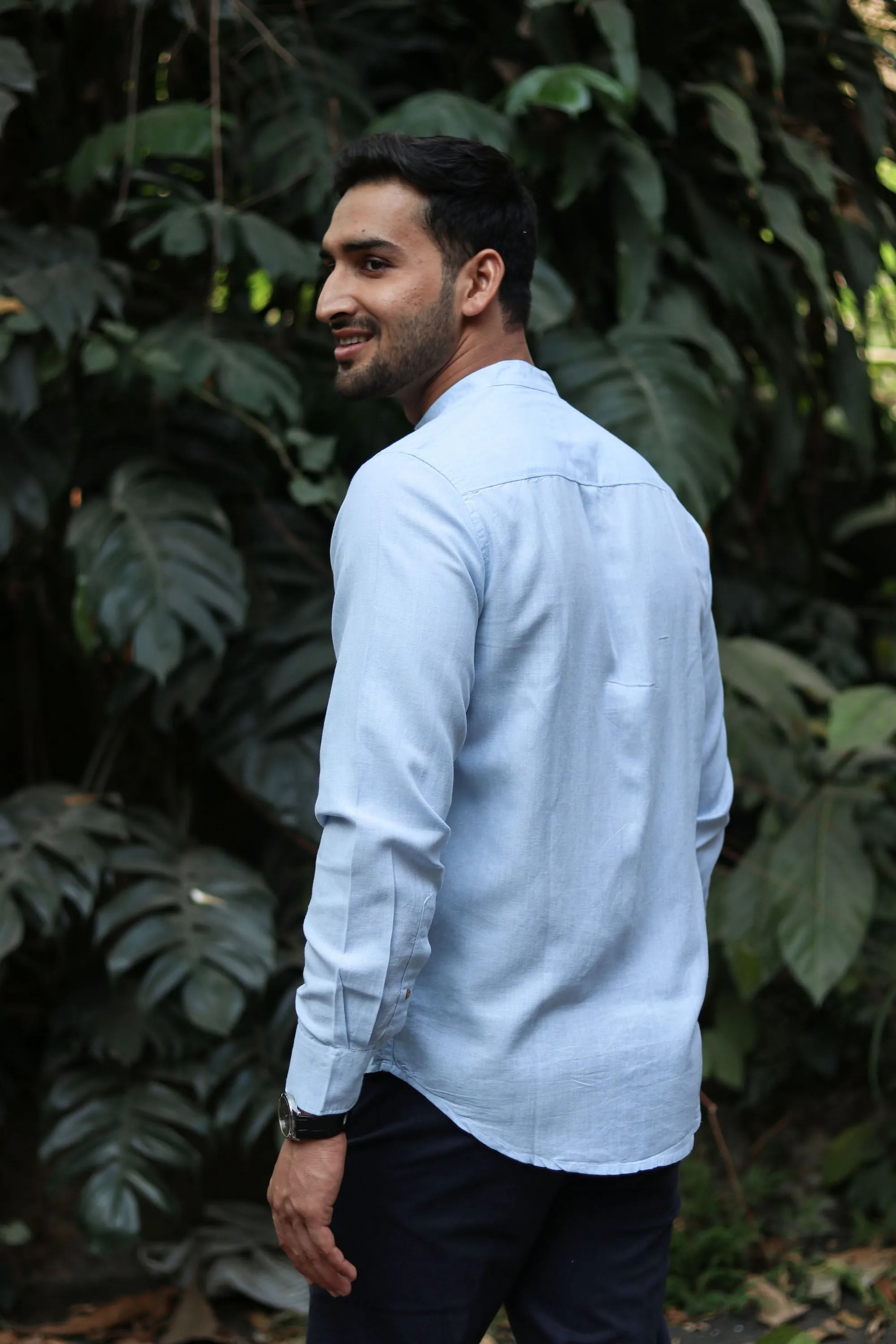 Ice Blue · Mandarin Collar Shirt