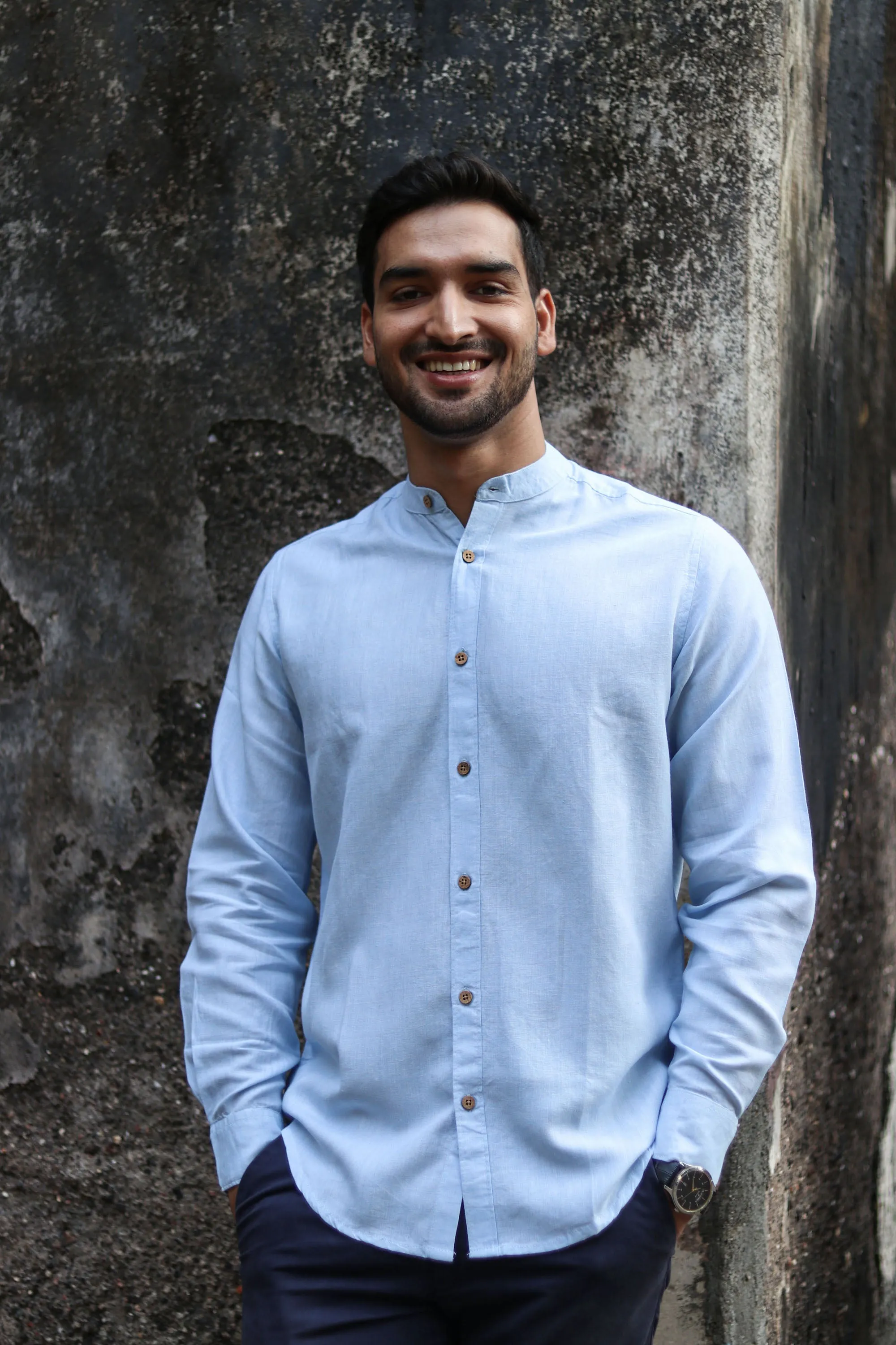 Ice Blue · Mandarin Collar Shirt