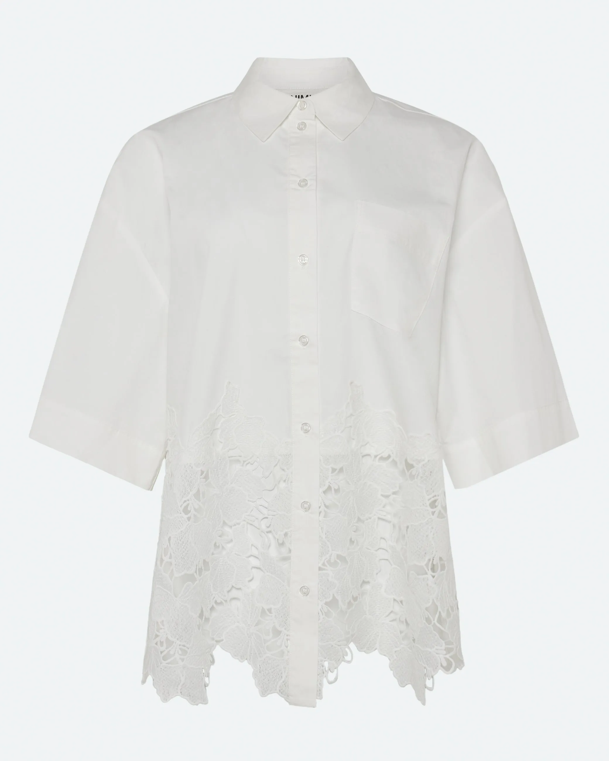 Ines short sleeved shirt with lace 4256 - Coco Milk