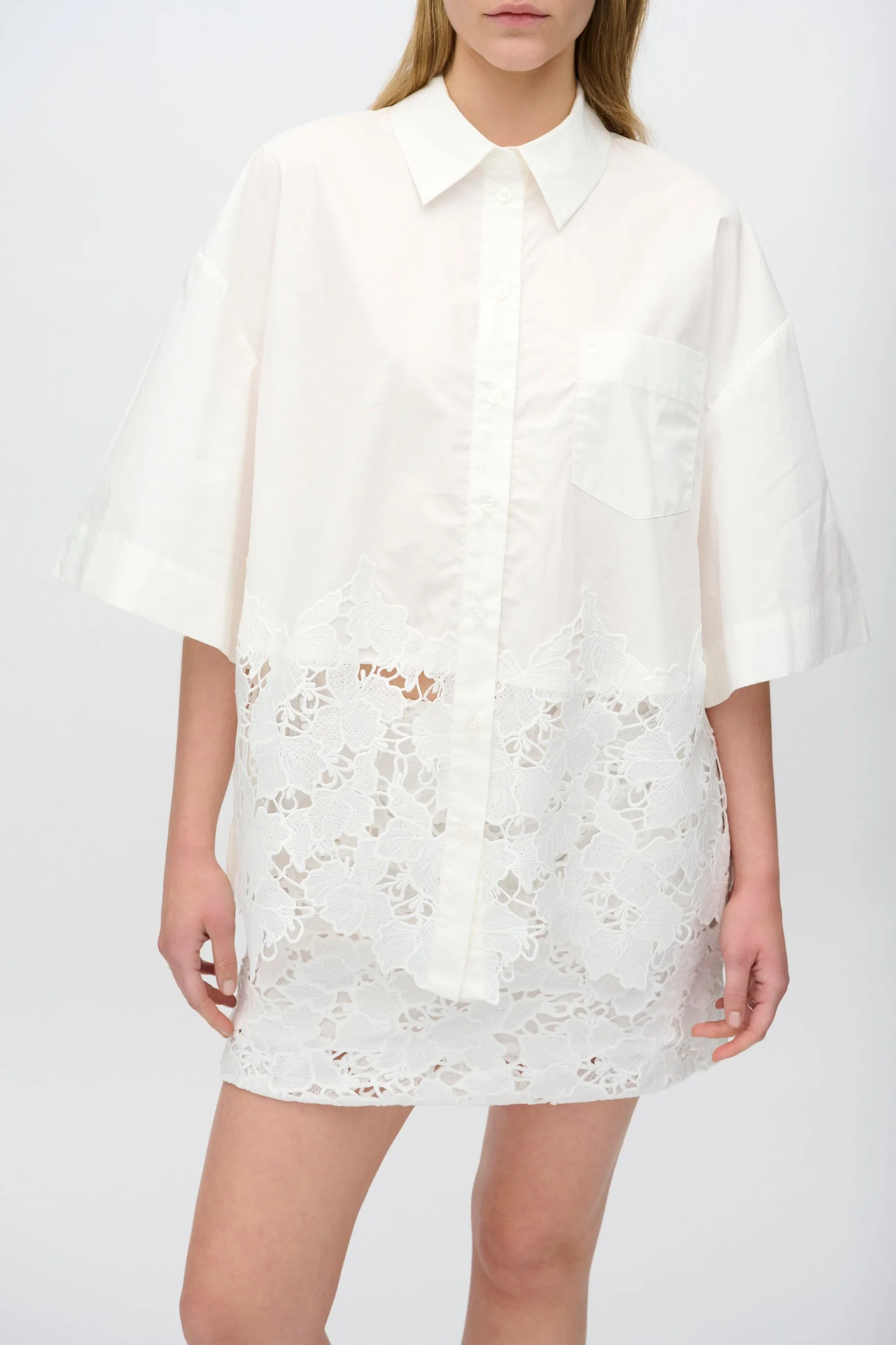 Ines short sleeved shirt with lace 4256 - Coco Milk