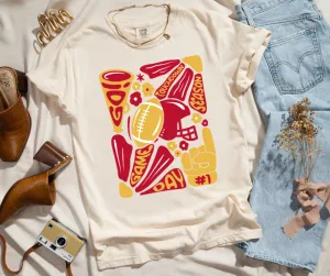 Iowa State Maroon & Gold Hand Drawn Football Abstract Flower Art Ivory Tee