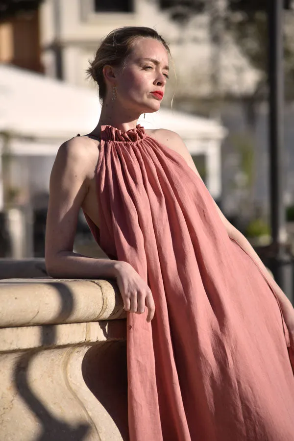 Iris Gown in Rose Salmon Linen (Pre-Order, Ships April 15)