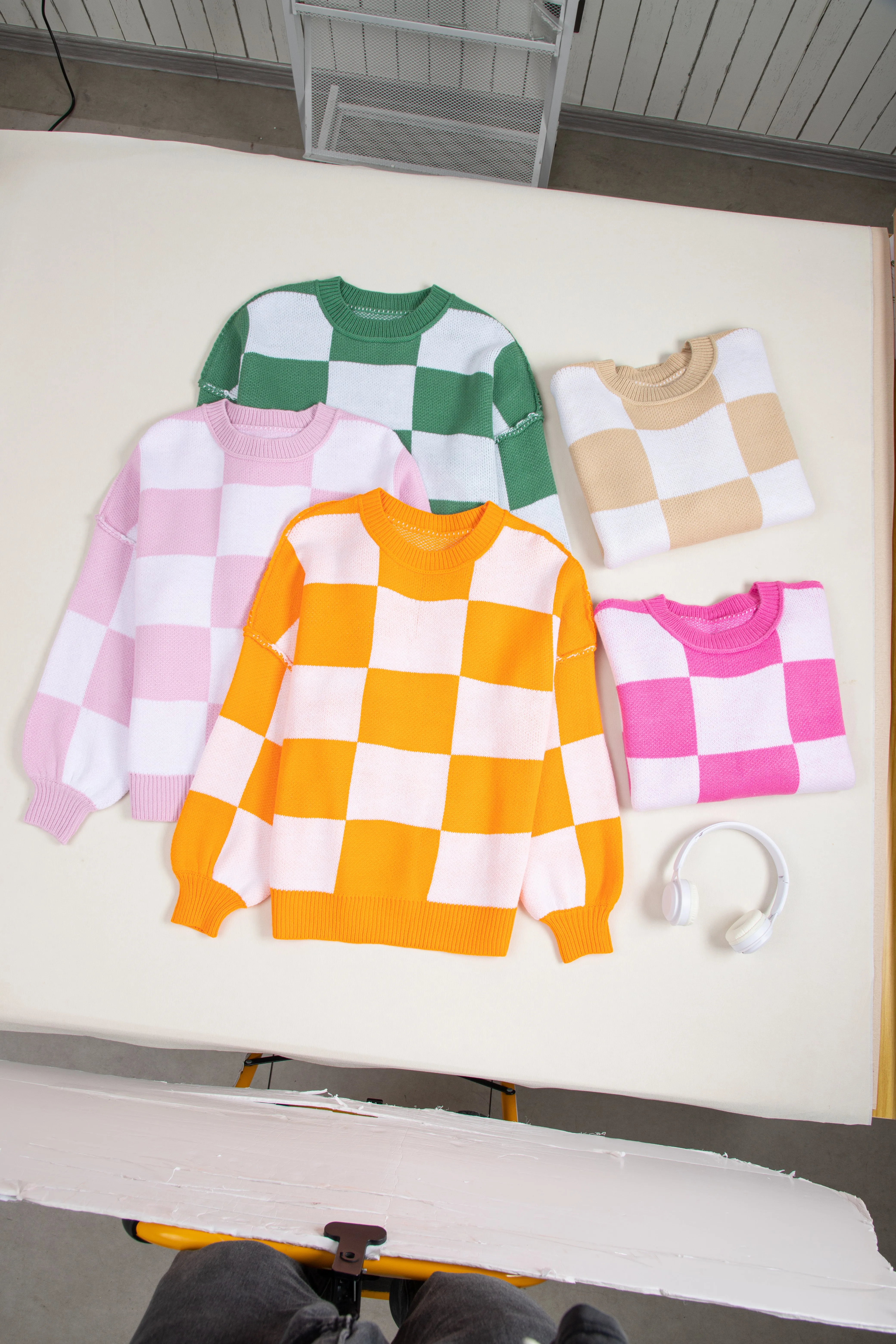 KaleaBoutique Checkered Bishop Sleeve Sweater