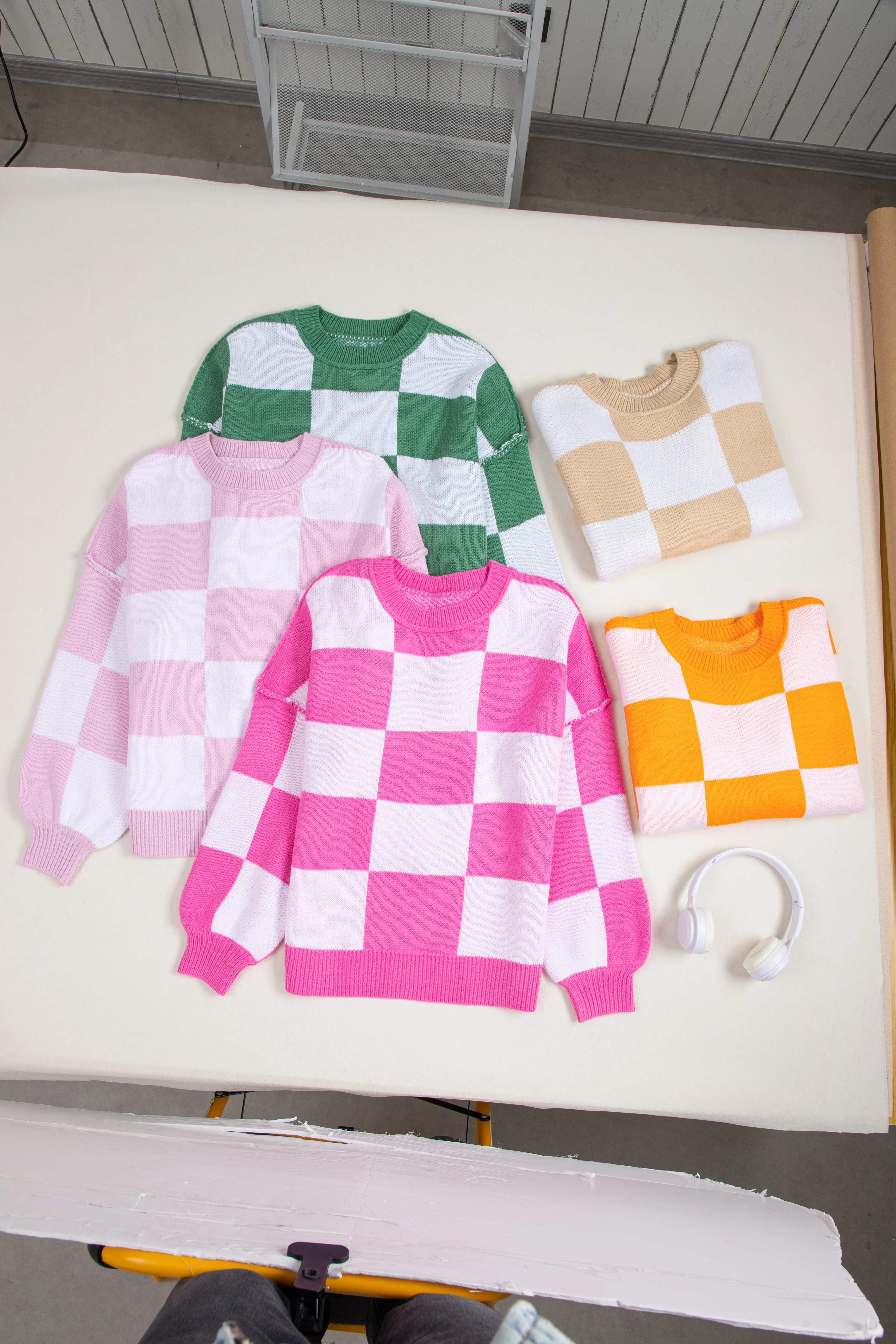 KaleaBoutique Checkered Bishop Sleeve Sweater
