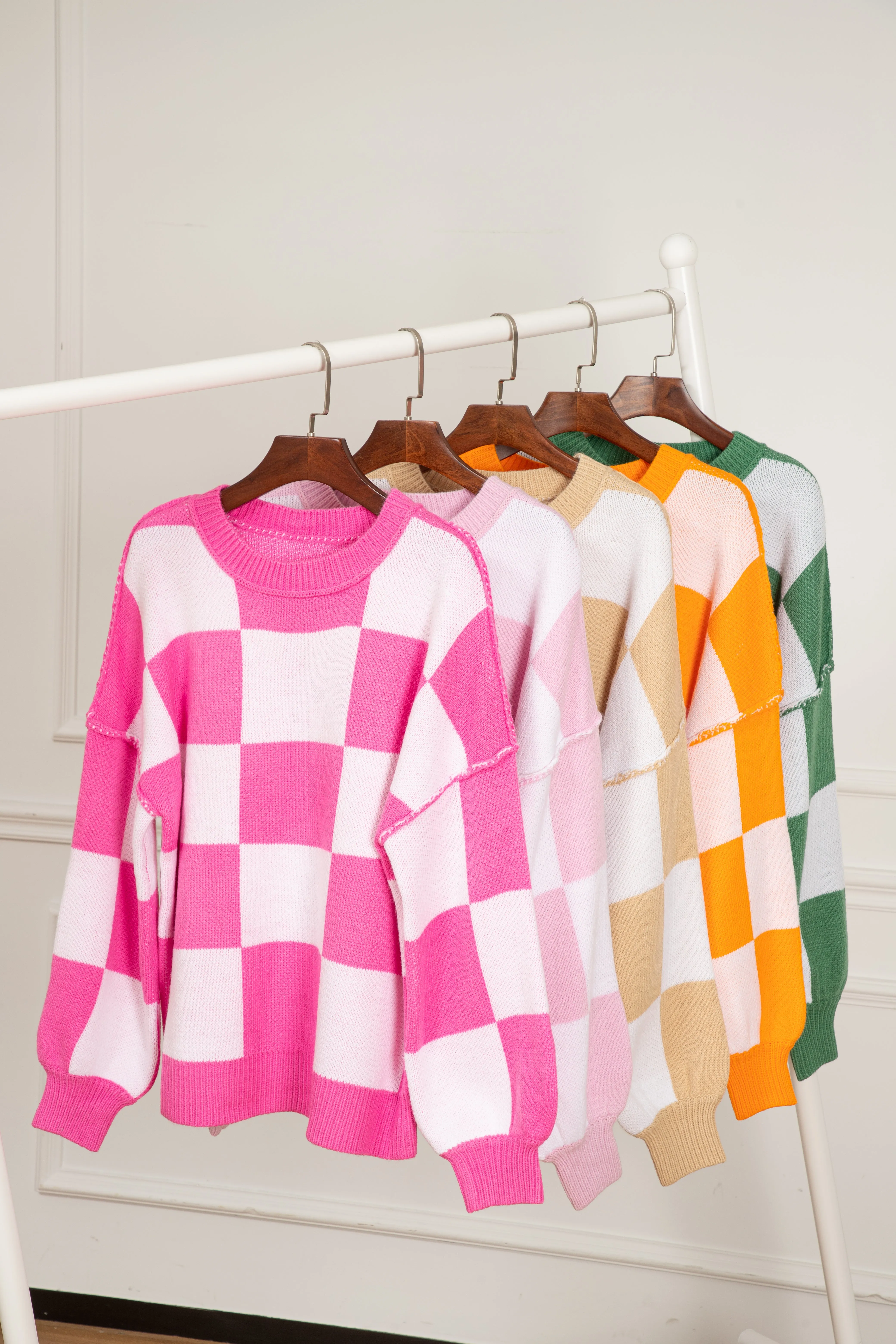 KaleaBoutique Checkered Bishop Sleeve Sweater