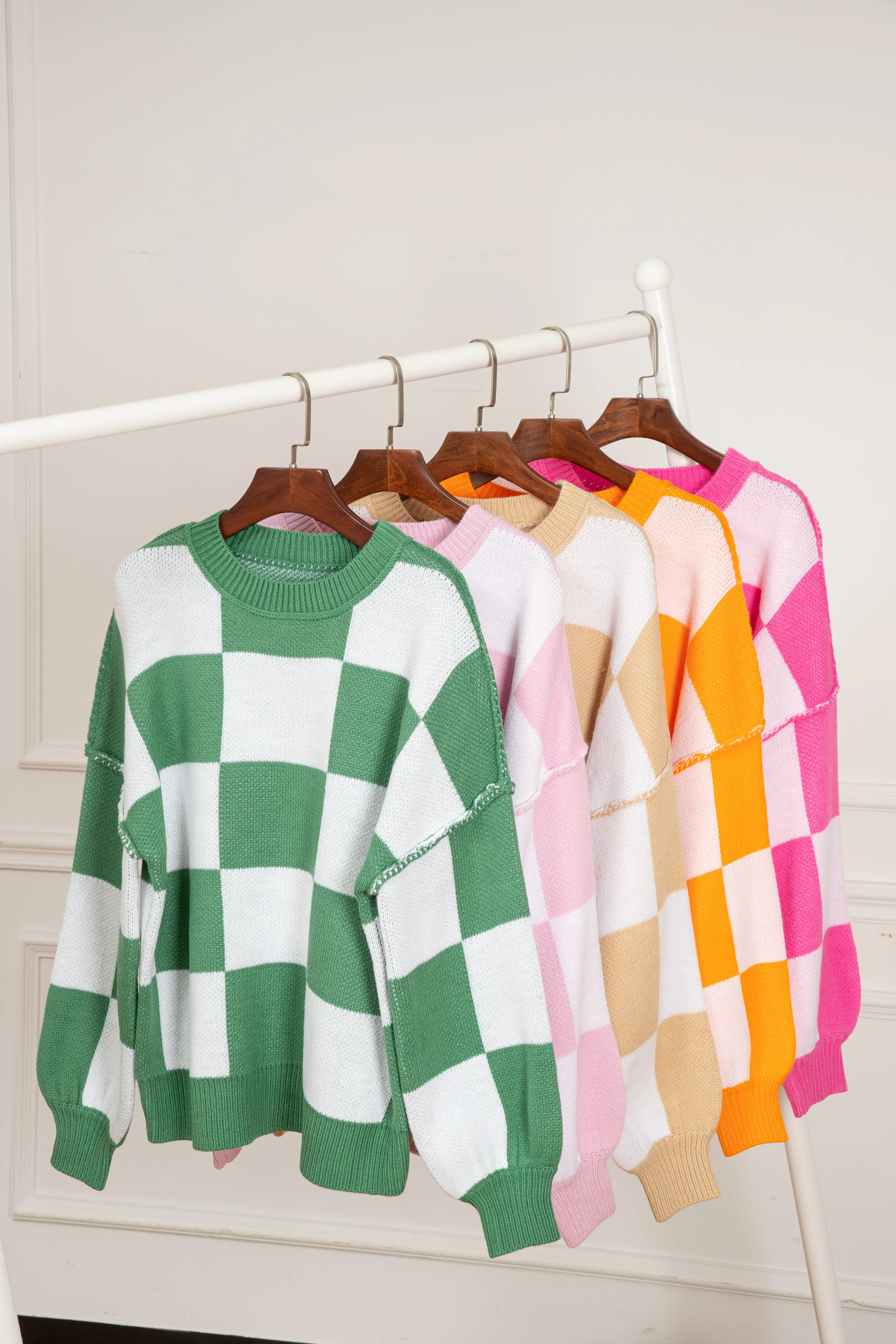 KaleaBoutique Checkered Bishop Sleeve Sweater