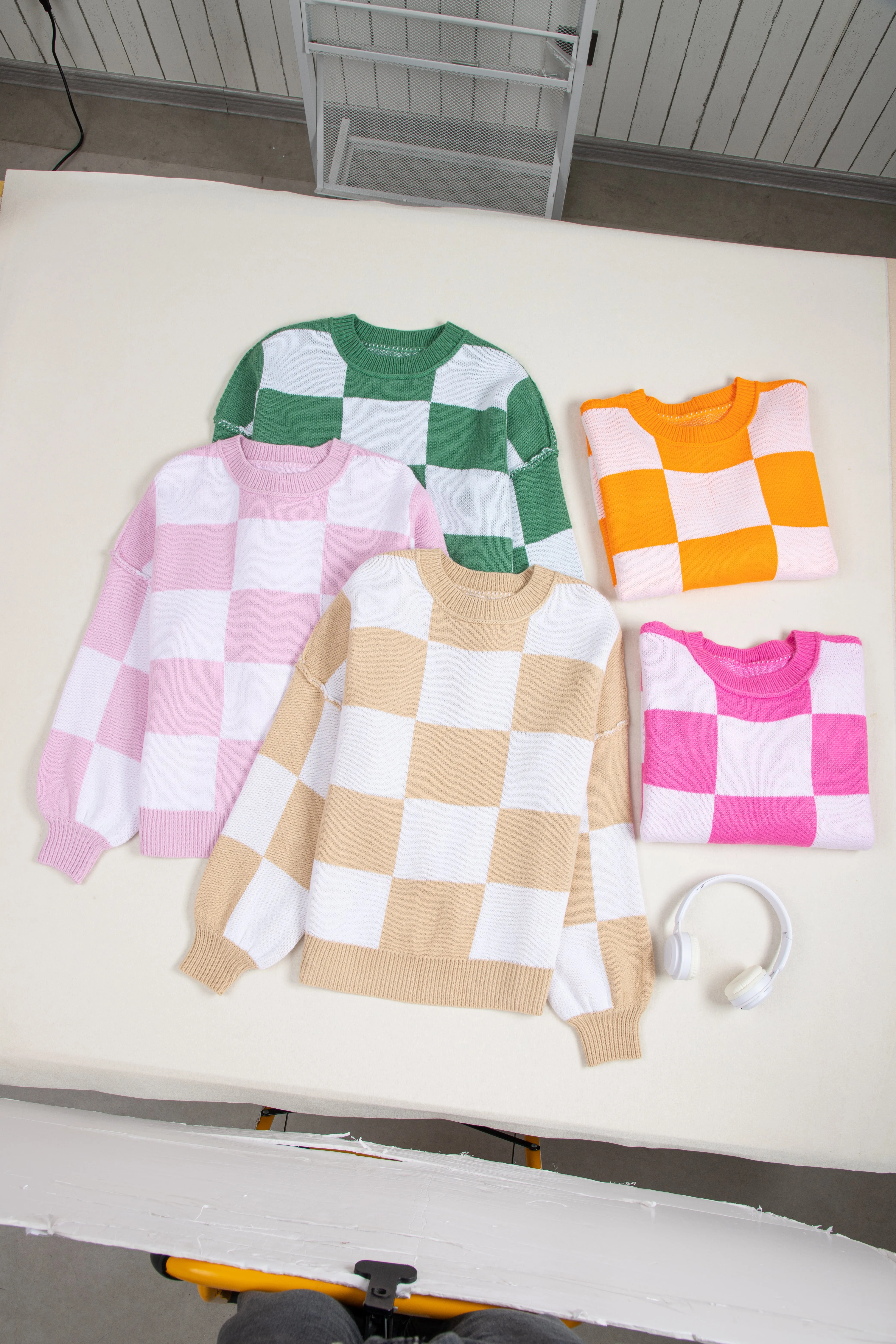 KaleaBoutique Checkered Bishop Sleeve Sweater