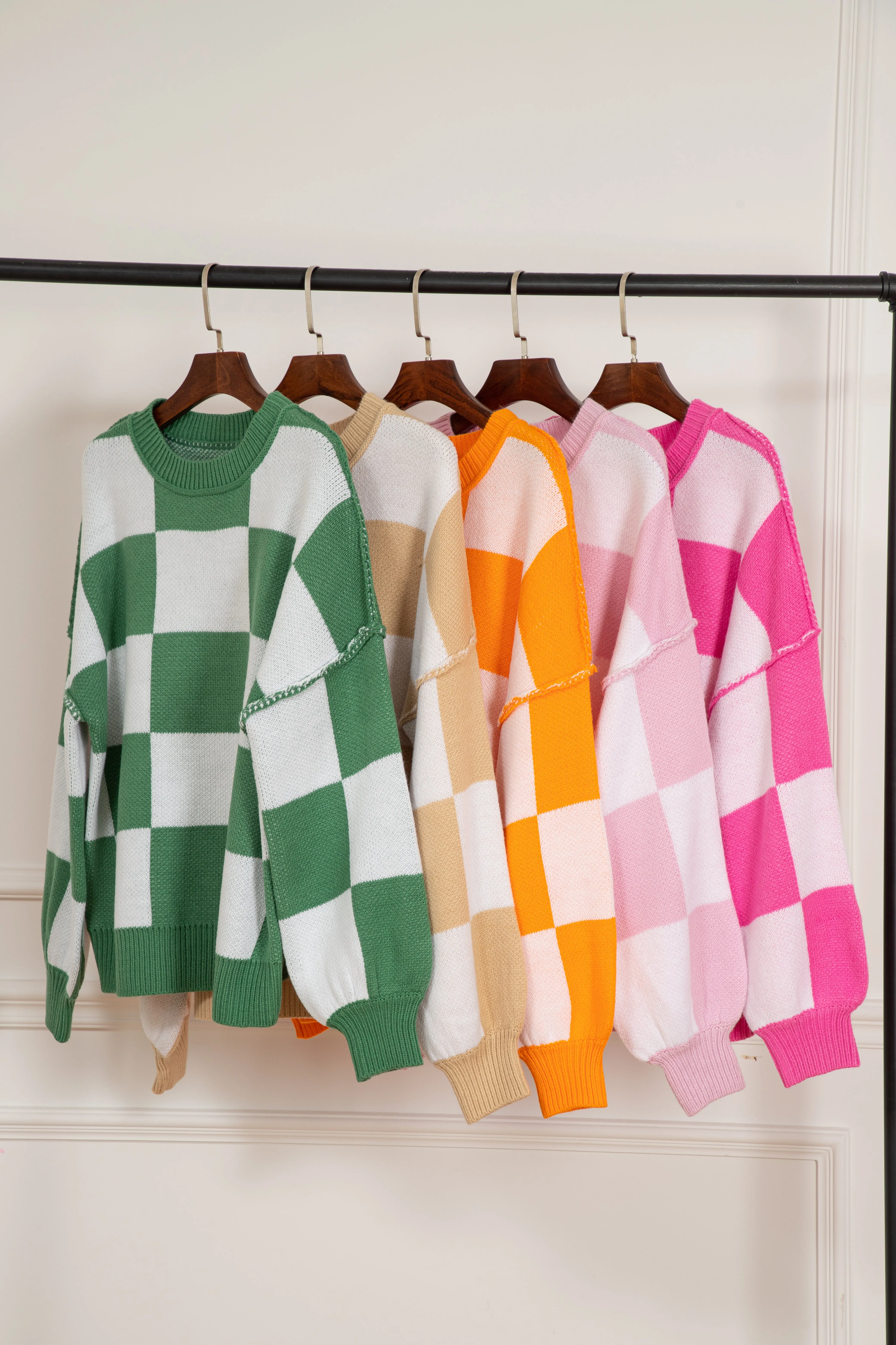 KaleaBoutique Checkered Bishop Sleeve Sweater