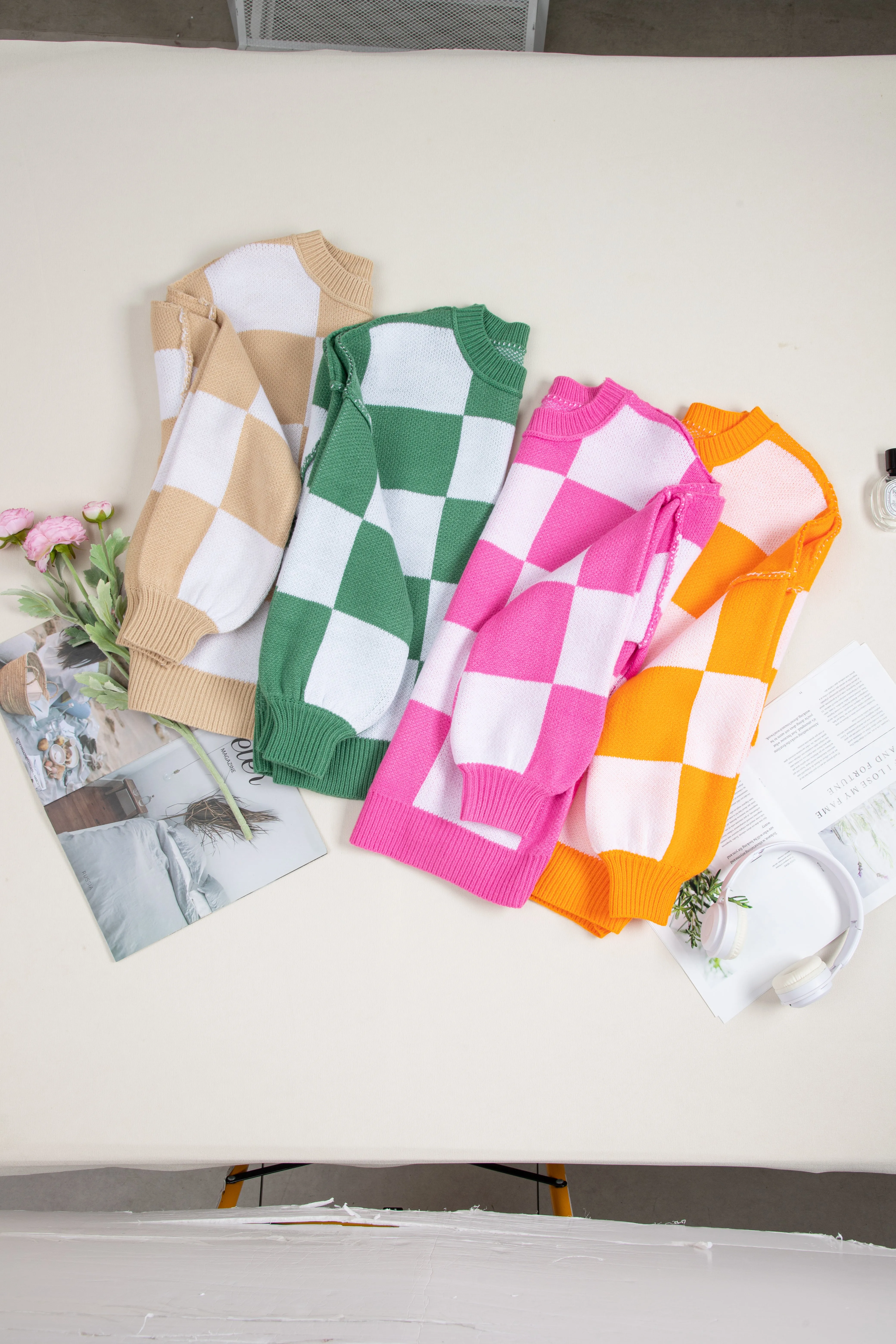 KaleaBoutique Checkered Bishop Sleeve Sweater