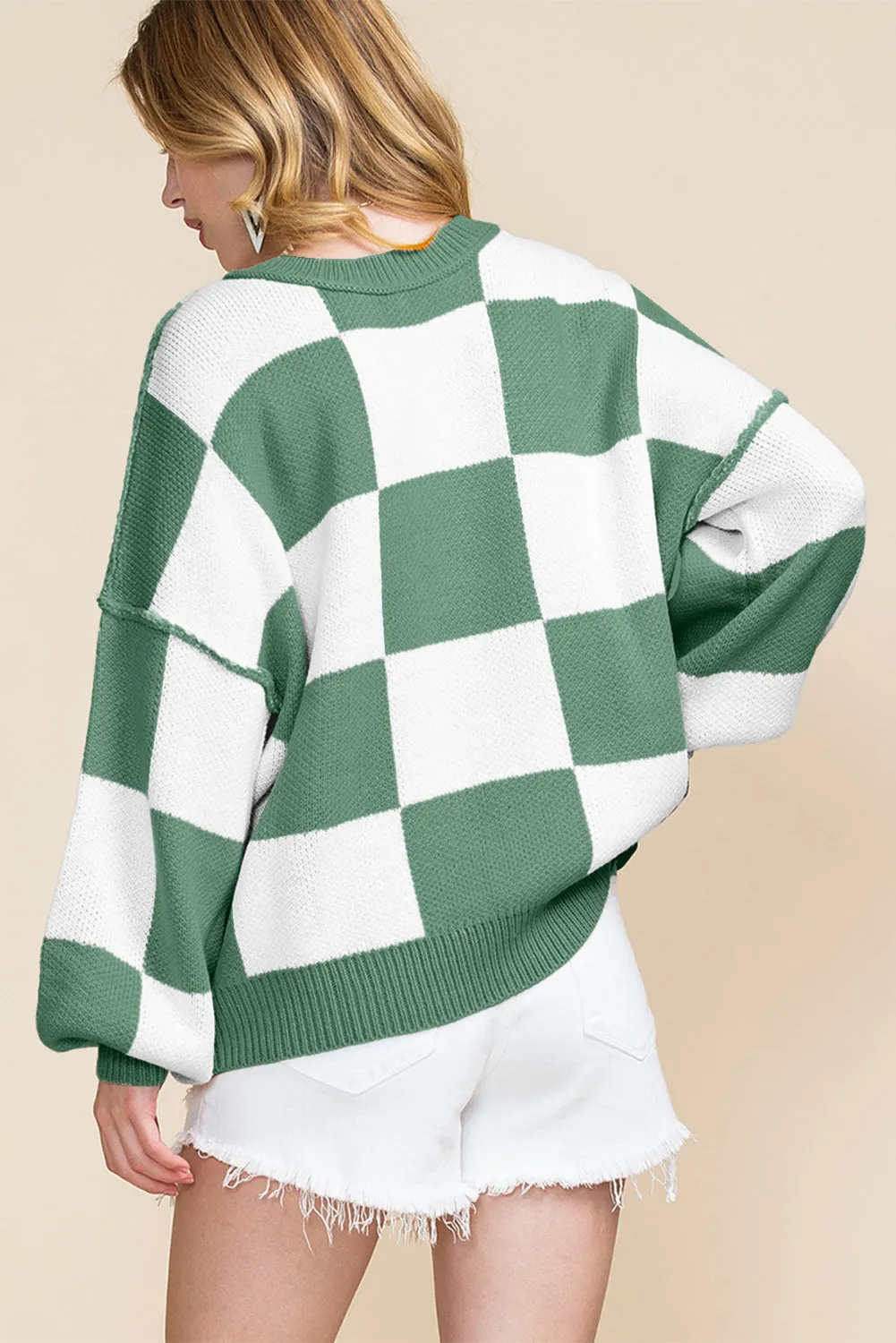 KaleaBoutique Checkered Bishop Sleeve Sweater