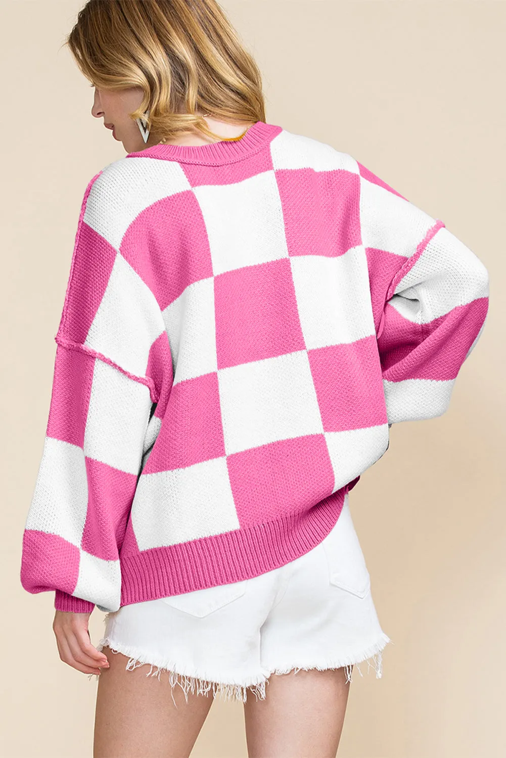 KaleaBoutique Checkered Bishop Sleeve Sweater