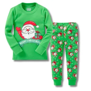 Kids Christmas Pyjamas - Santa Green