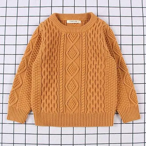 Kids Knitted Cartoon Solid Colour Long Sleeve Sweater - Grey, Navy, Yellow, Striped