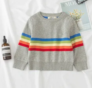 Kids Knitted Cartoon Solid Colour Long Sleeve Sweater - Grey, Navy, Yellow, Striped