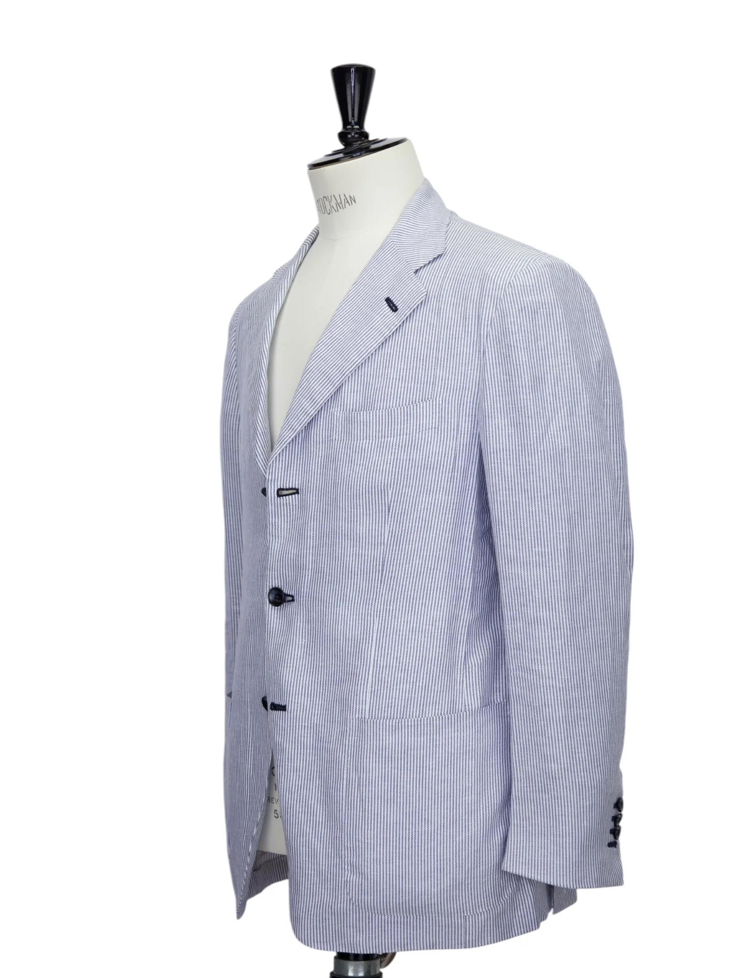 Kiton Light Blue Linen & Cotton Pinstripe Unconstructed Jacket