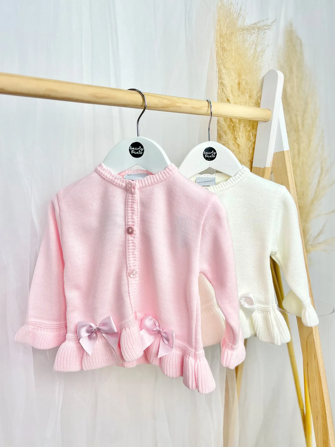 Knitted Cardigan with Satin Bows - 2 Colours