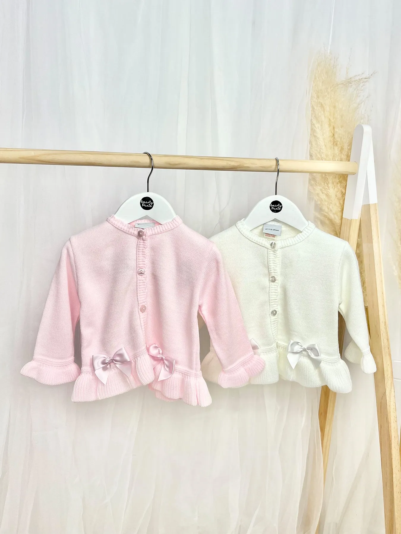 Knitted Cardigan with Satin Bows - 2 Colours