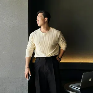 Knitted Pleated Round Neck Pullover