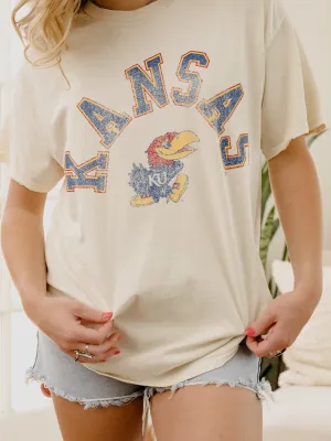 KU Jayhawks Mega Arch Off White Thrifted Tee