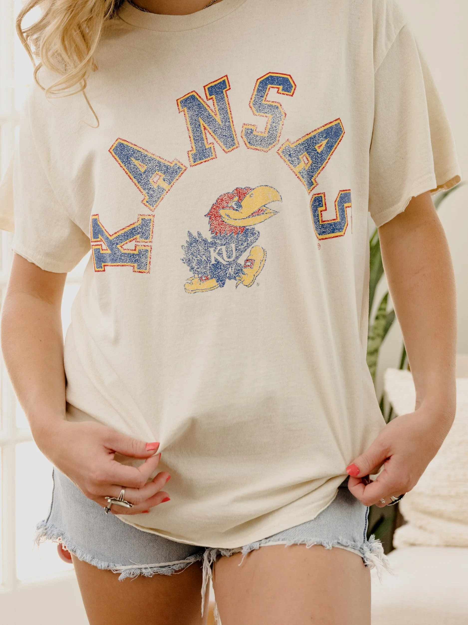 KU Jayhawks Mega Arch Off White Thrifted Tee