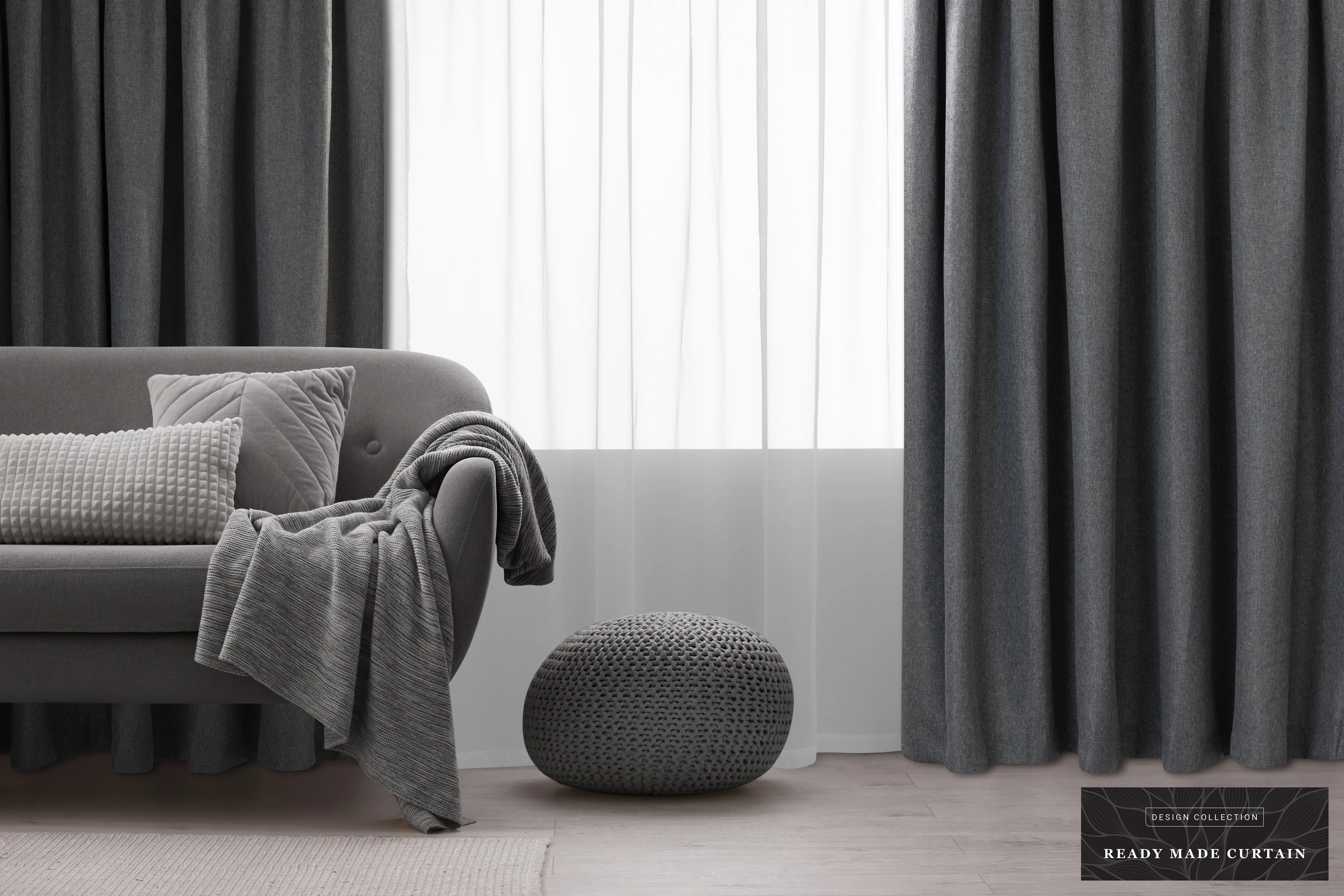 Kubu Jacquard Blockout Taped Curtain Ready To Hang Charcoal