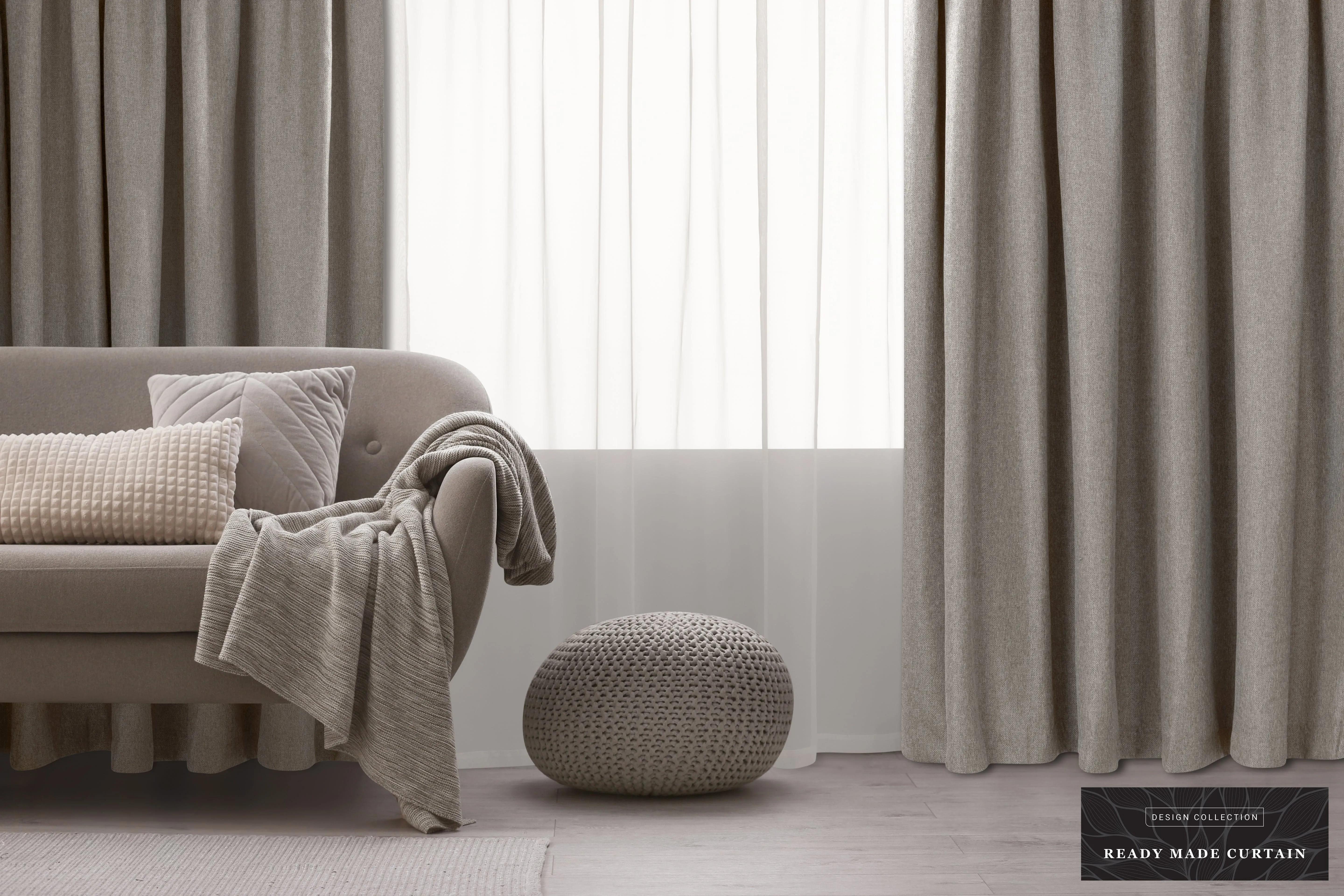 Kubu Jacquard Blockout Taped Curtain Ready To Hang Natural