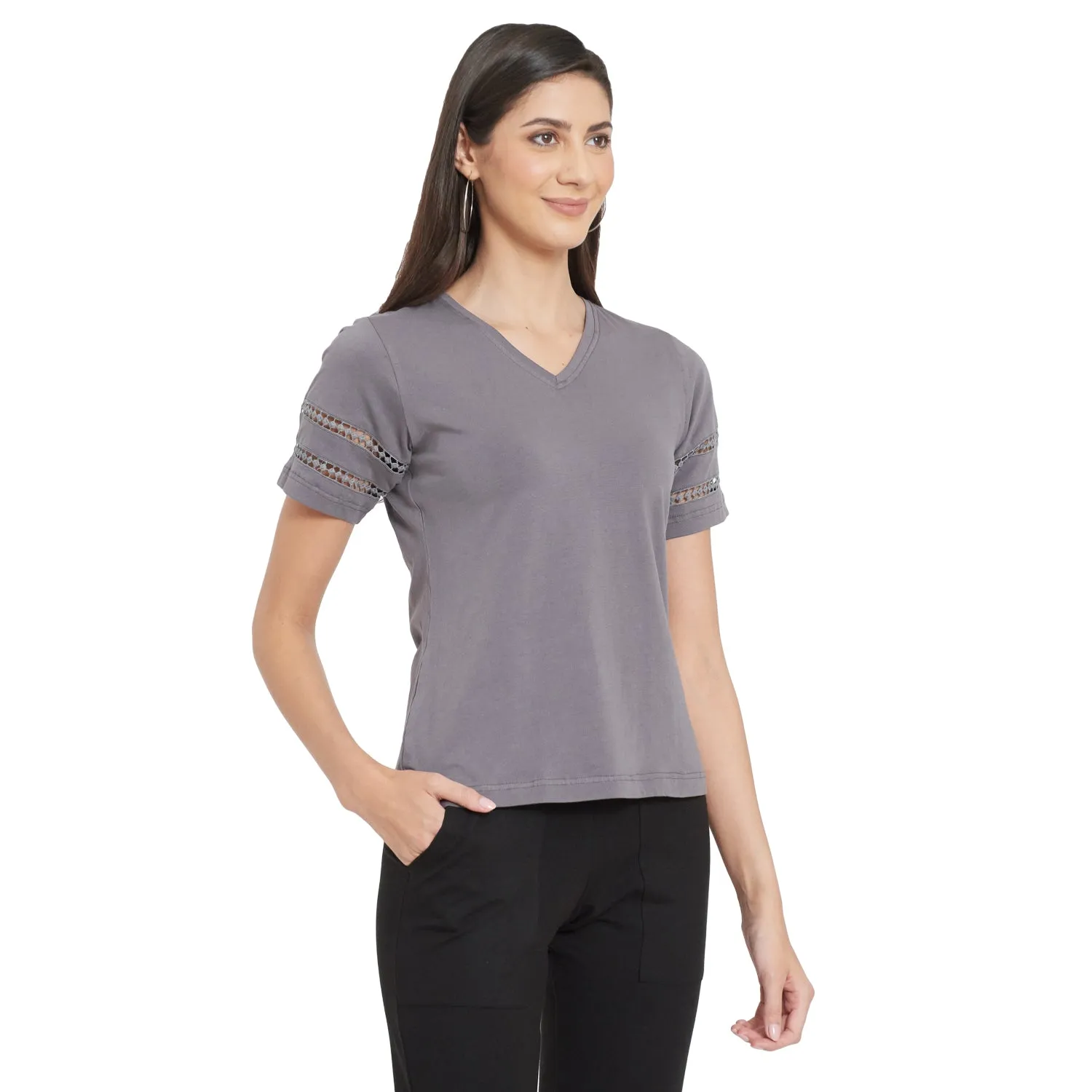 LACE INSET SLEEVE TOP