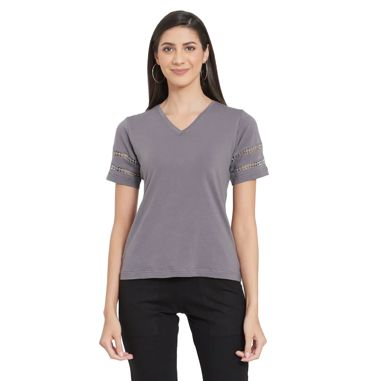 LACE INSET SLEEVE TOP