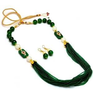 Latest Short Necklace Set Designs in Gold Finish Kundan Polki Pendent Pearls & Beads Necklace & Earrings