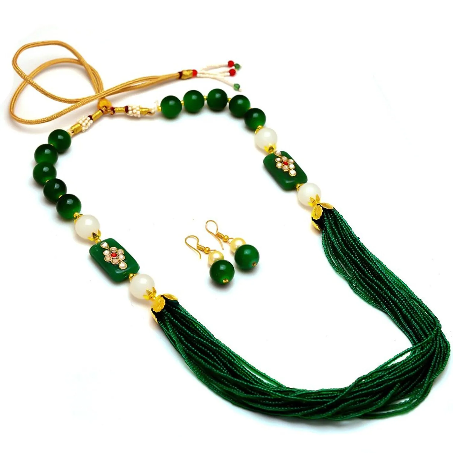 Latest Short Necklace Set Designs in Gold Finish Kundan Polki Pendent Pearls & Beads Necklace & Earrings
