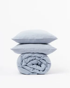 Light blue linen duvet cover set with 2 pillowcases