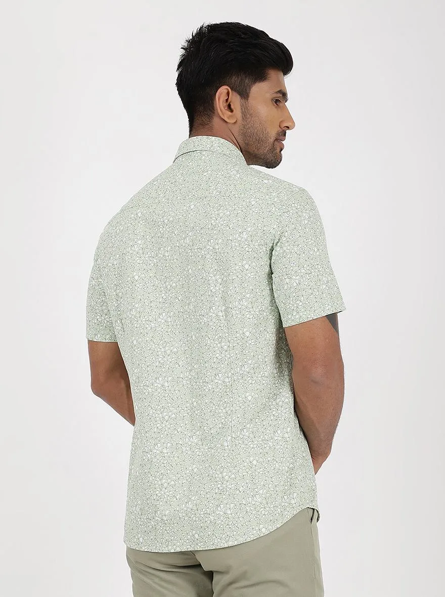 Light Green Printed Smart Fit Semi Casual Shirt | Greenfibre