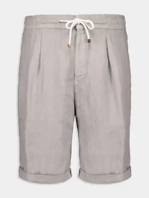 Light Grey Linen Gabardine Bermuda Shorts