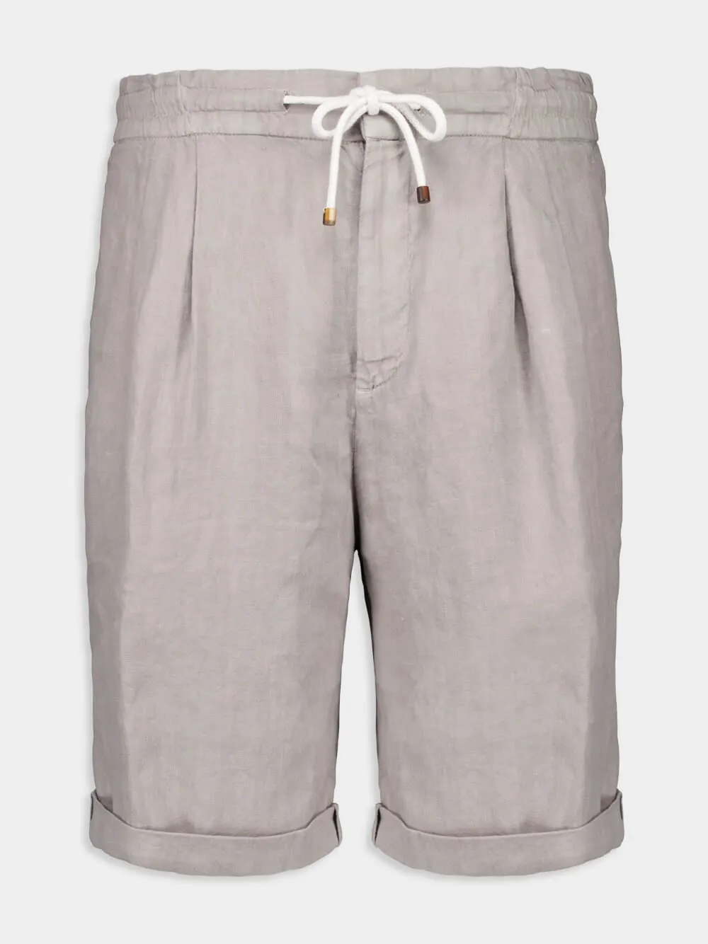 Light Grey Linen Gabardine Bermuda Shorts