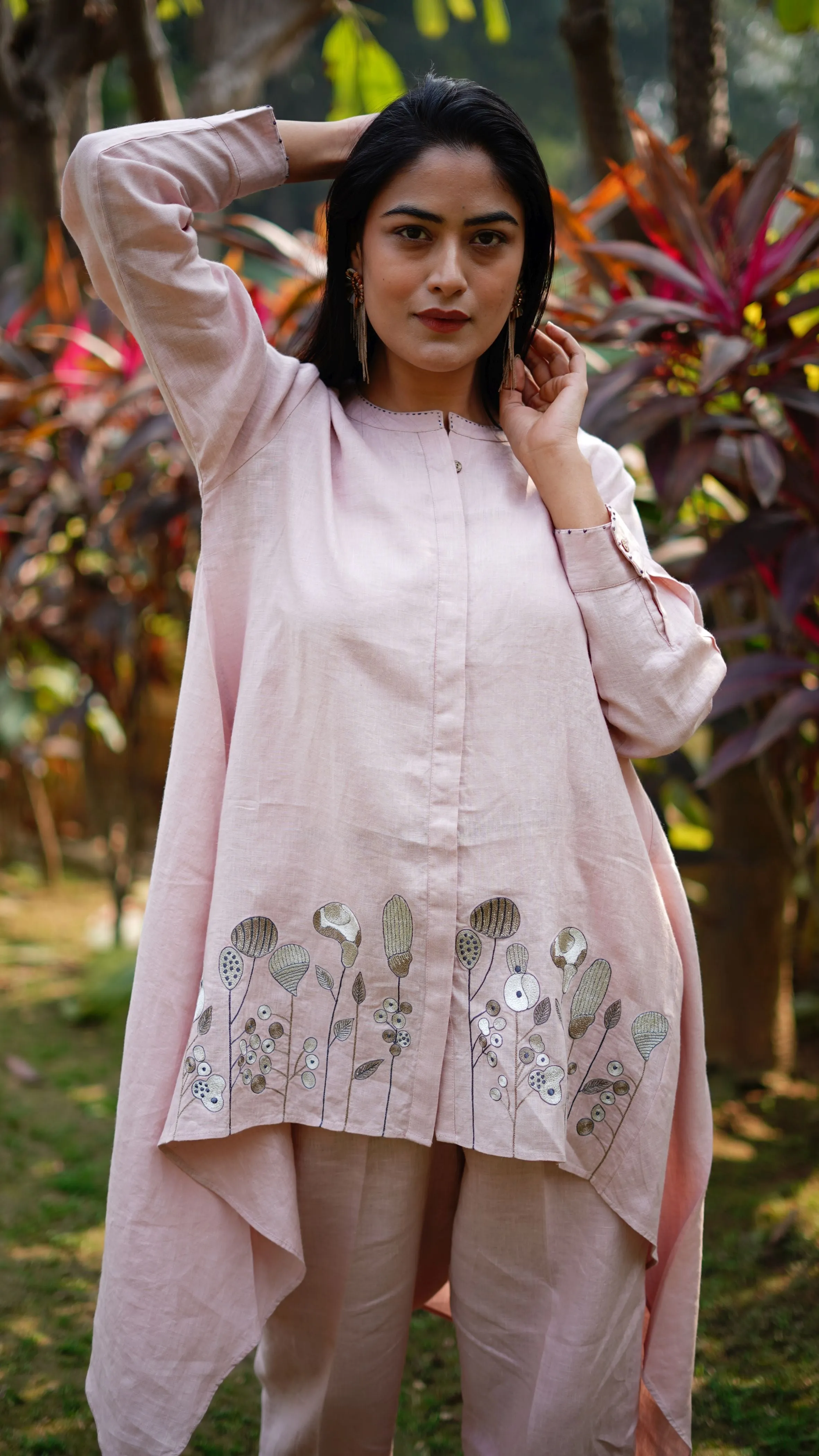LIGHT PINK EMB HIGHLOW TUNIC
