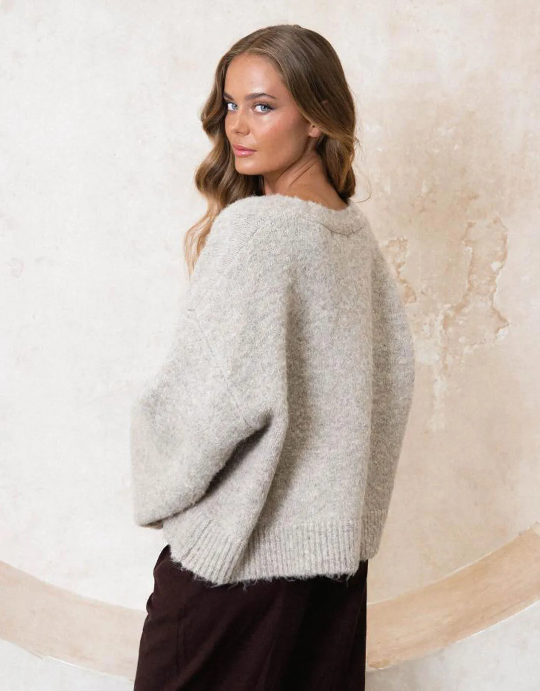 Lila Chunky Oversized Cardigan - Mushroom