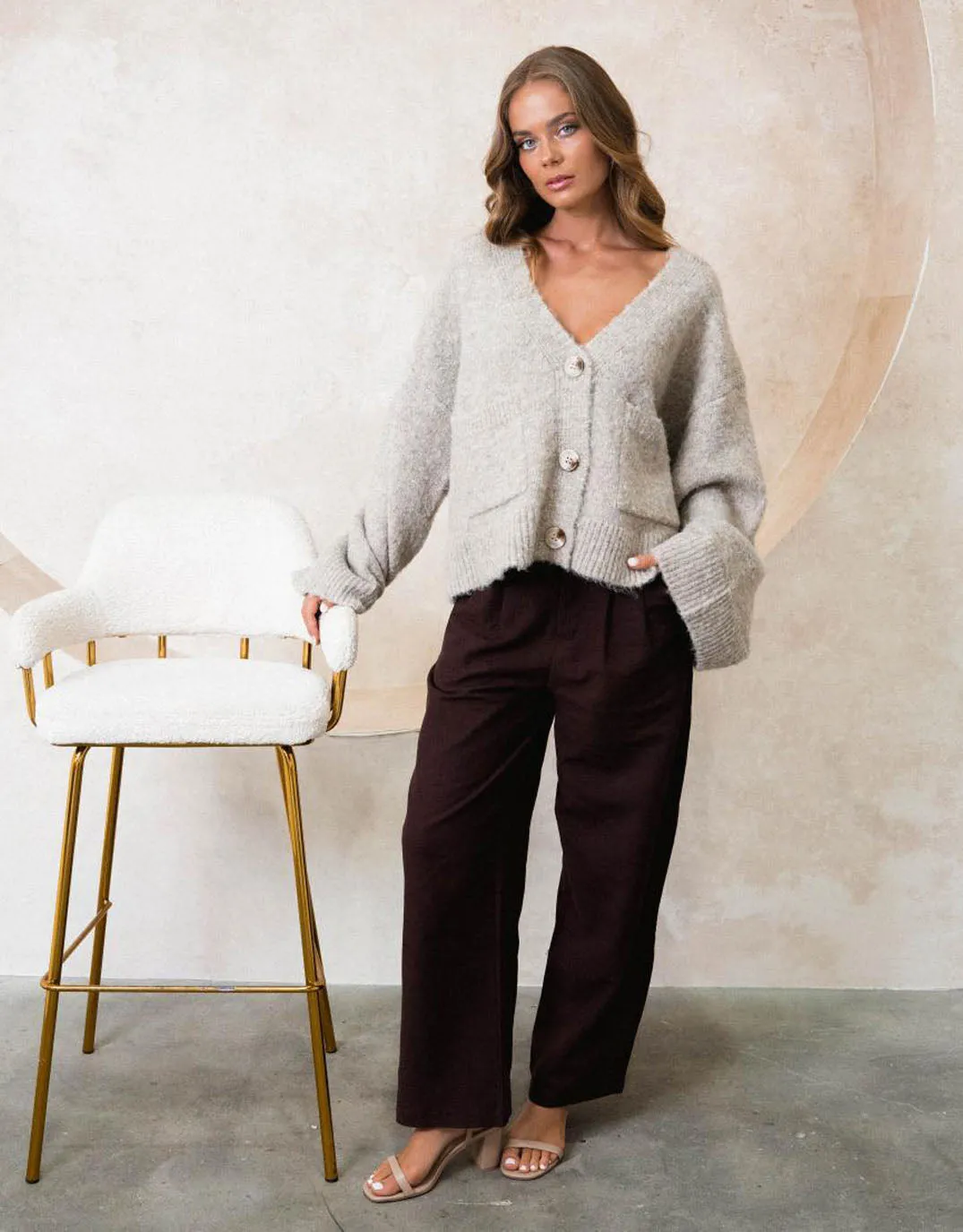 Lila Chunky Oversized Cardigan - Mushroom