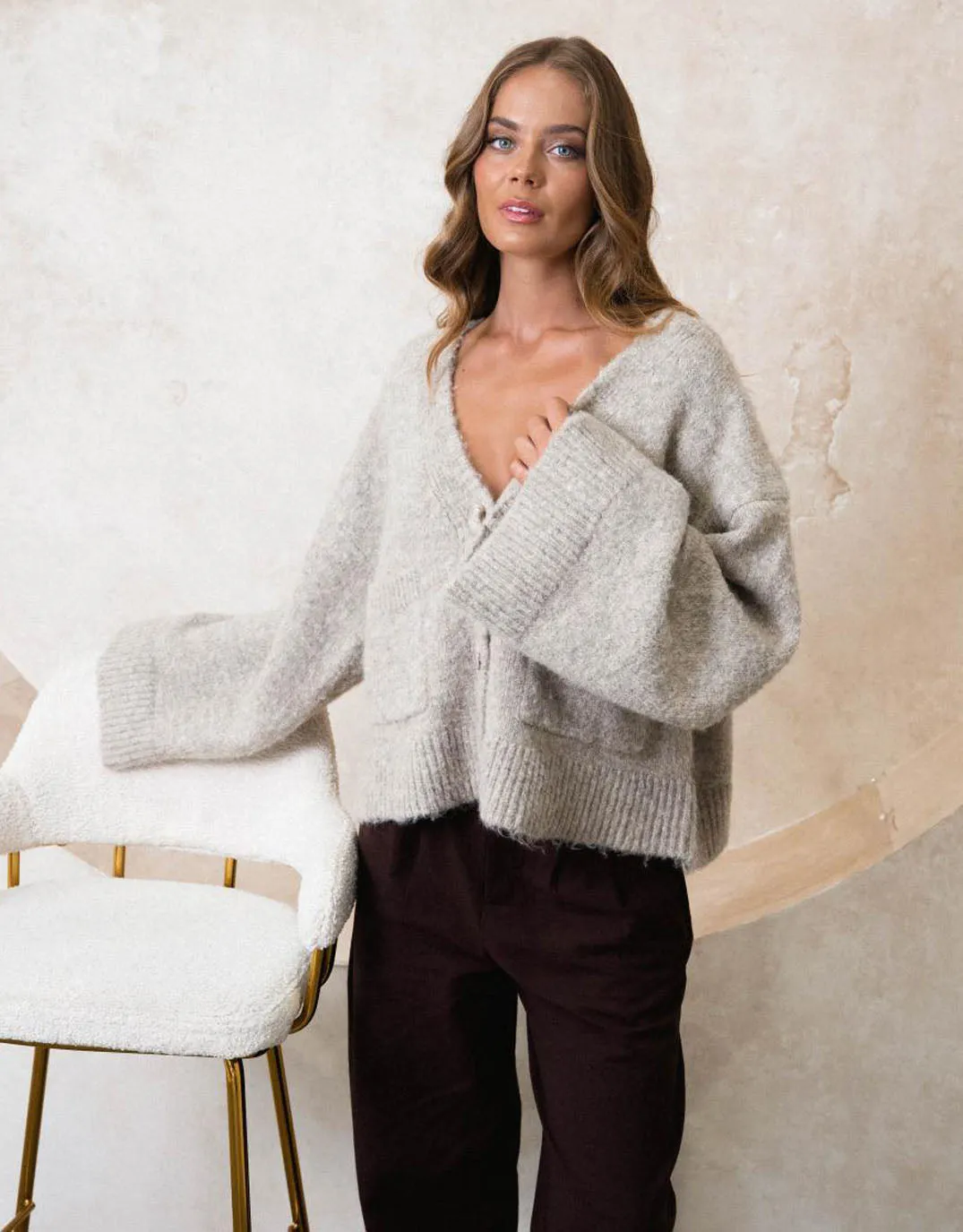 Lila Chunky Oversized Cardigan - Mushroom