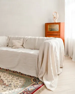 Linen couch cover in Natural Light color (density 190 g/m2)