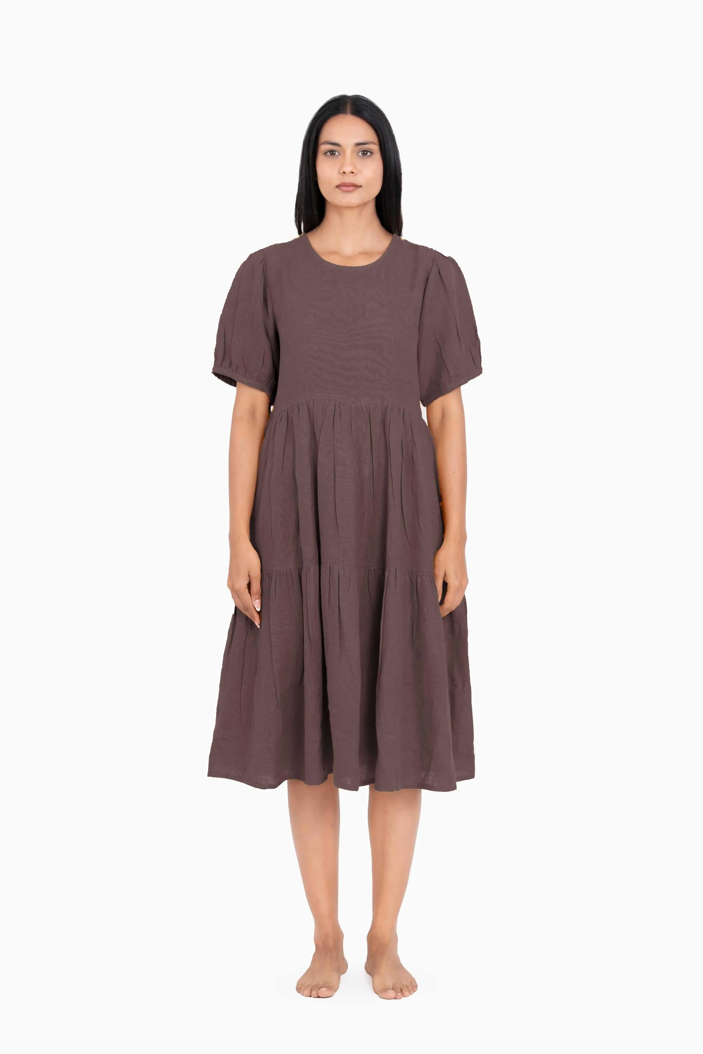 Linen Elvira Dress-Pacific Blue