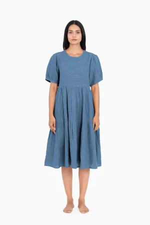 Linen Elvira Dress-Pacific Blue