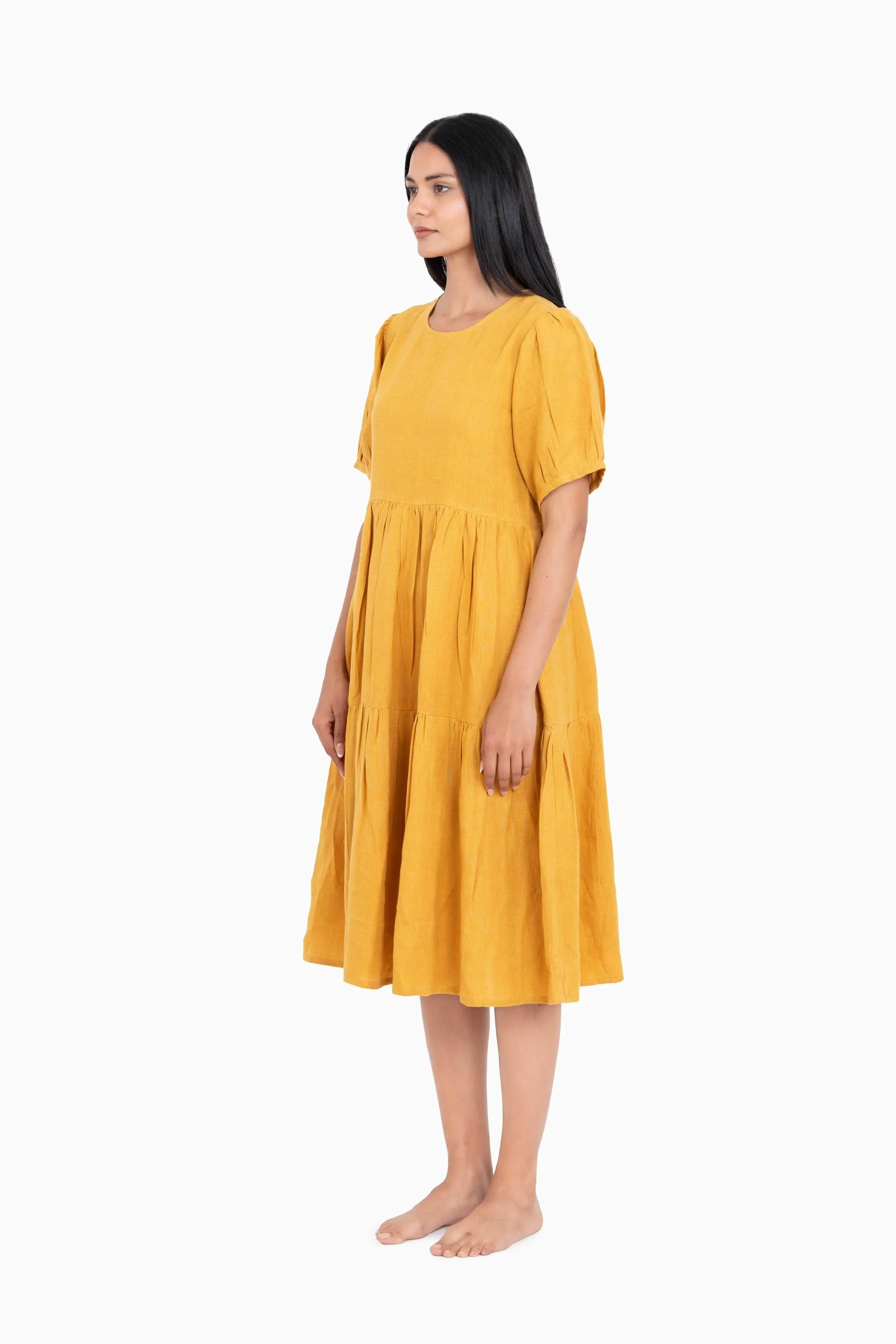 Linen Elvira Dress-Pacific Blue