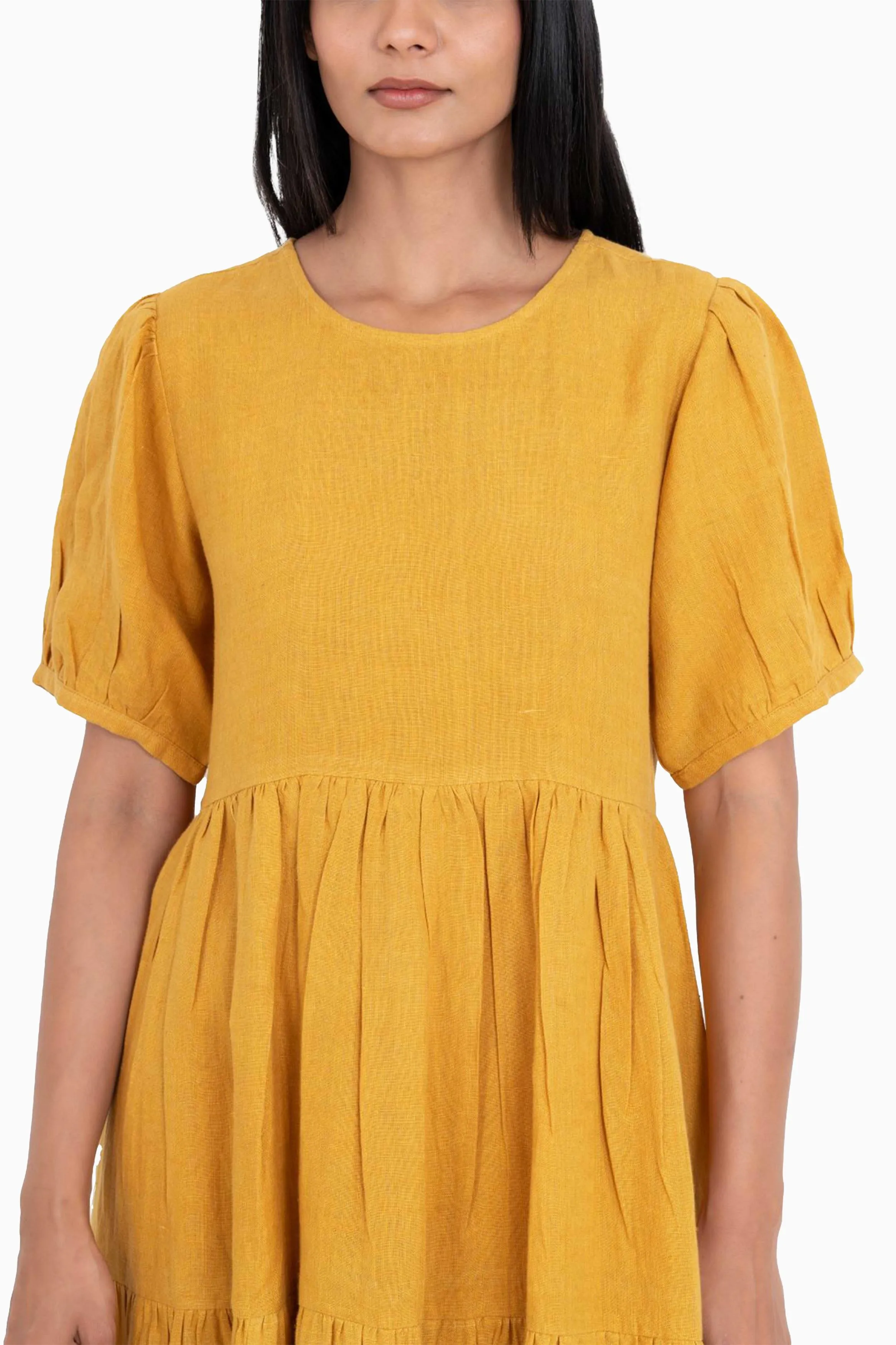 Linen Elvira Dress-Pacific Blue