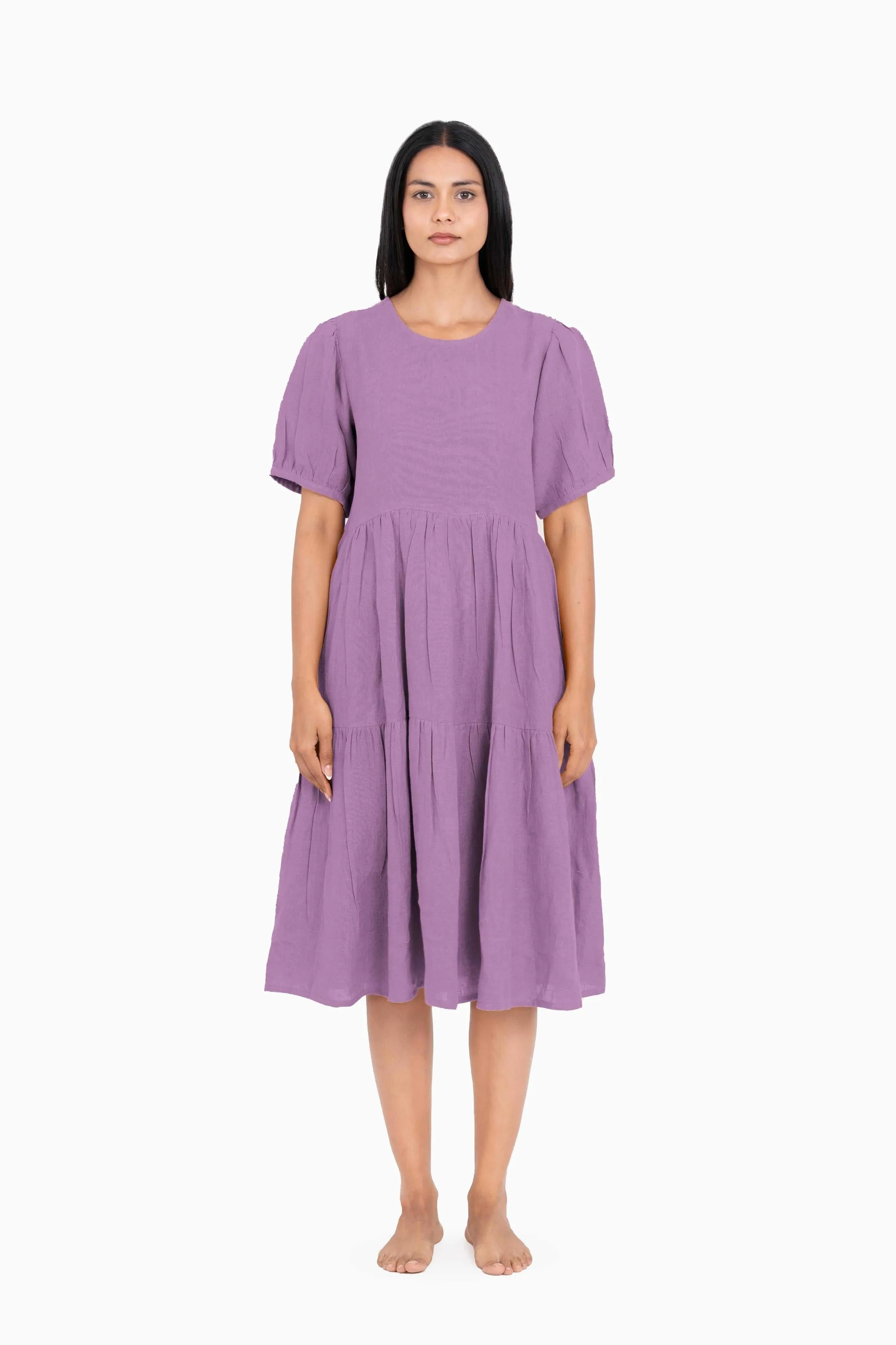 Linen Elvira Dress-Pacific Blue